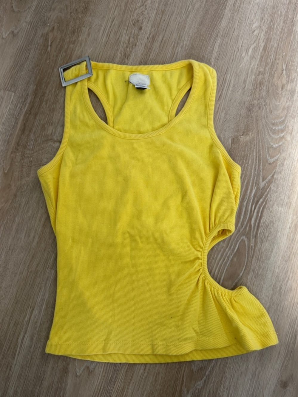 2000s yellow cut out buckle top